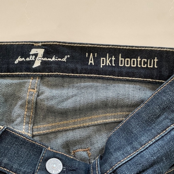 7 FOR ALL MANKIND A POCKET Bootcut Denim Jeans Womens Sz 29 Dark Wash Whiskered - Picture 7 of 12